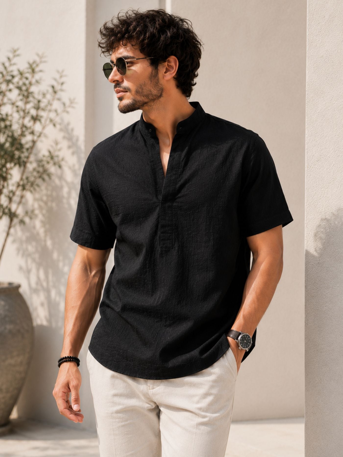 The Monarch Premium Kurta Shirt Front View Noir Black