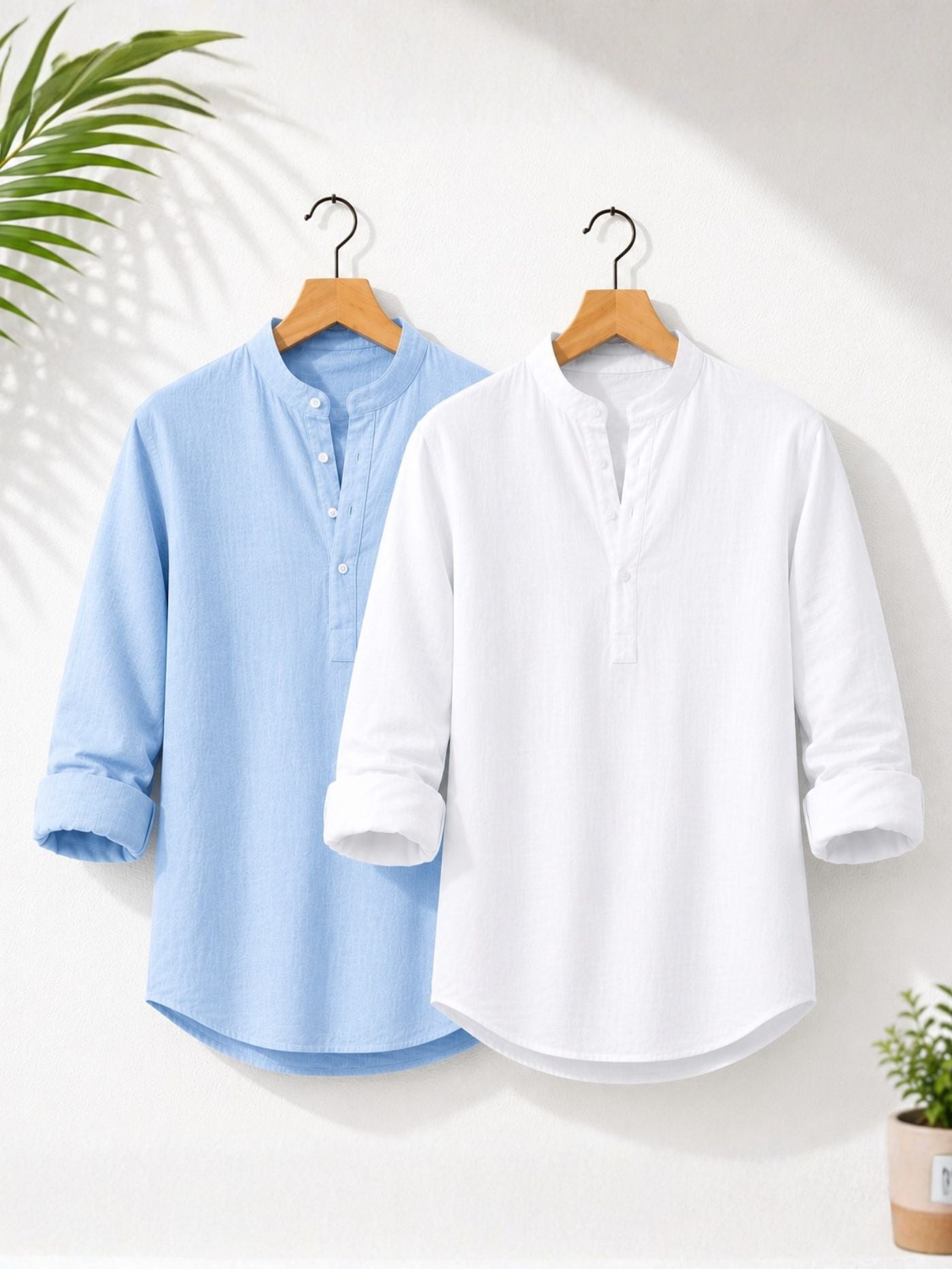 The Signature Cotton Combo White and Sky Blue Pure Cotton Kurta Shirts for Men