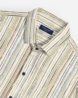 Close-up of collar and buttons on men's striped cotton shirt 

