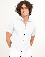 White textured half sleeve shirt close front view