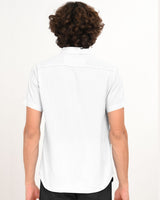 White textured short sleeve shirt back view